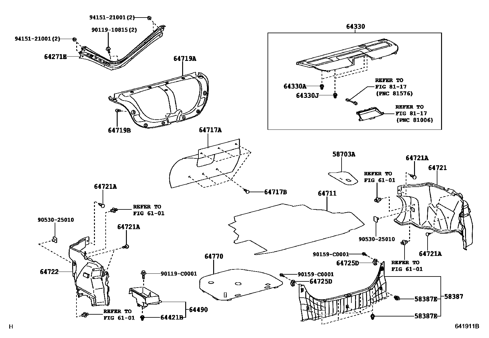 Toyota CAMRY 杂物箱板和行李箱垫 EPC diagram — 641911B