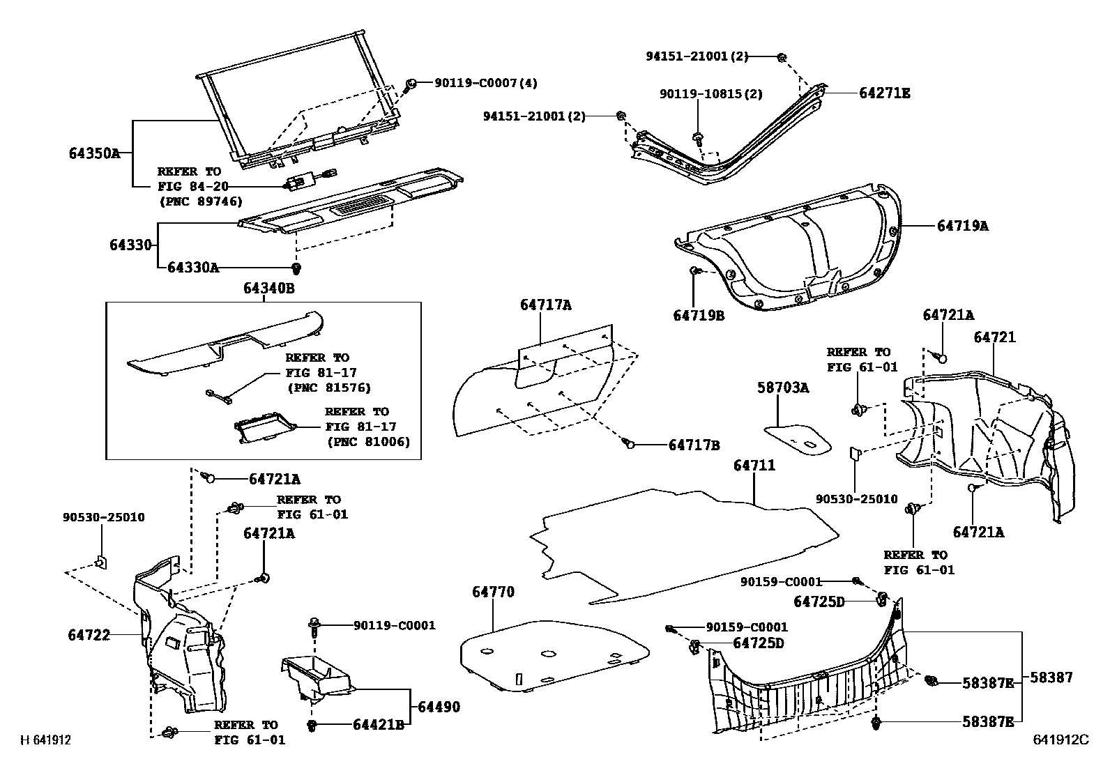 Toyota CAMRY 杂物箱板和行李箱垫 EPC diagram — 641912C