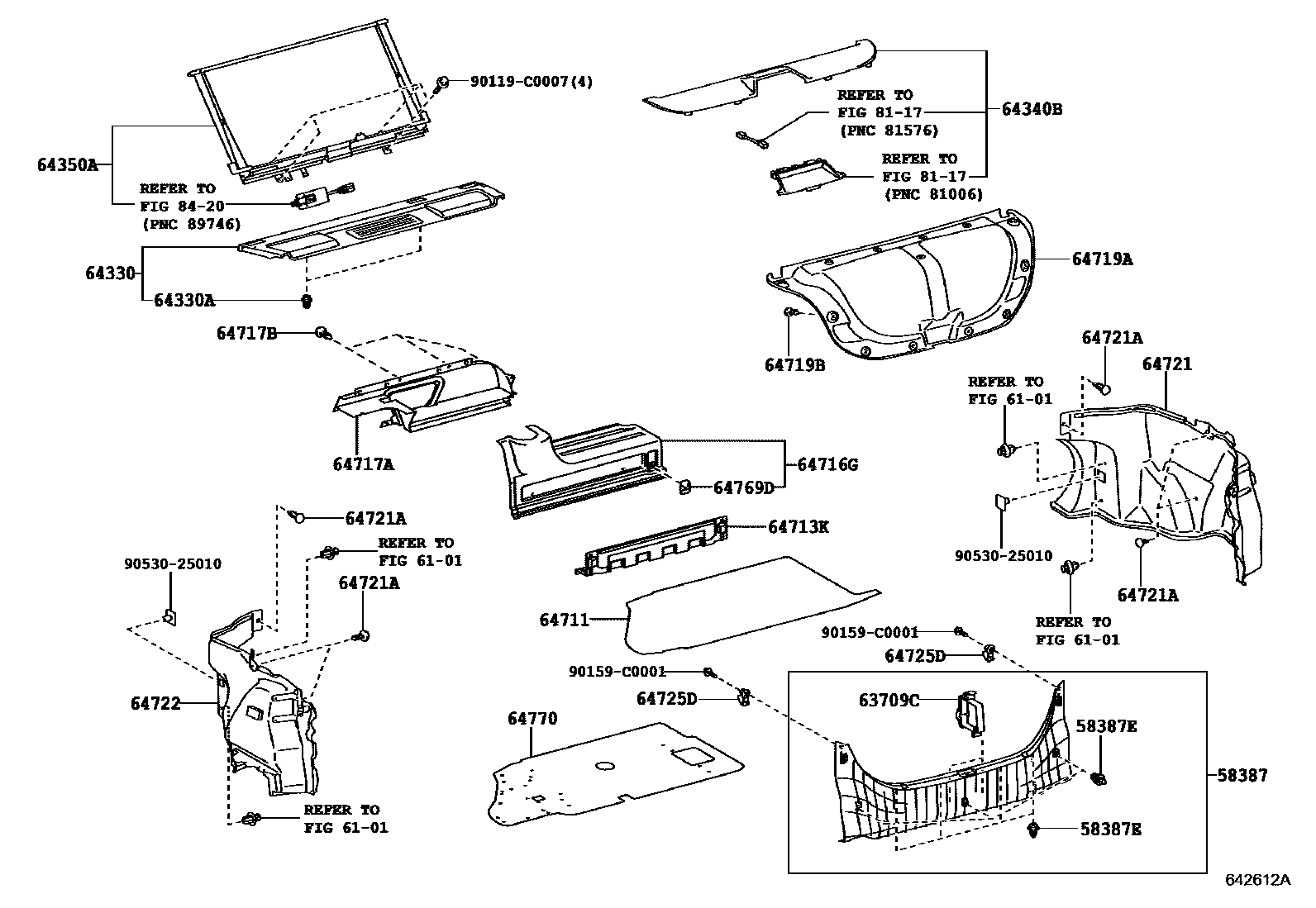 Toyota CAMRY 杂物箱板和行李箱垫 EPC diagram — 642612A