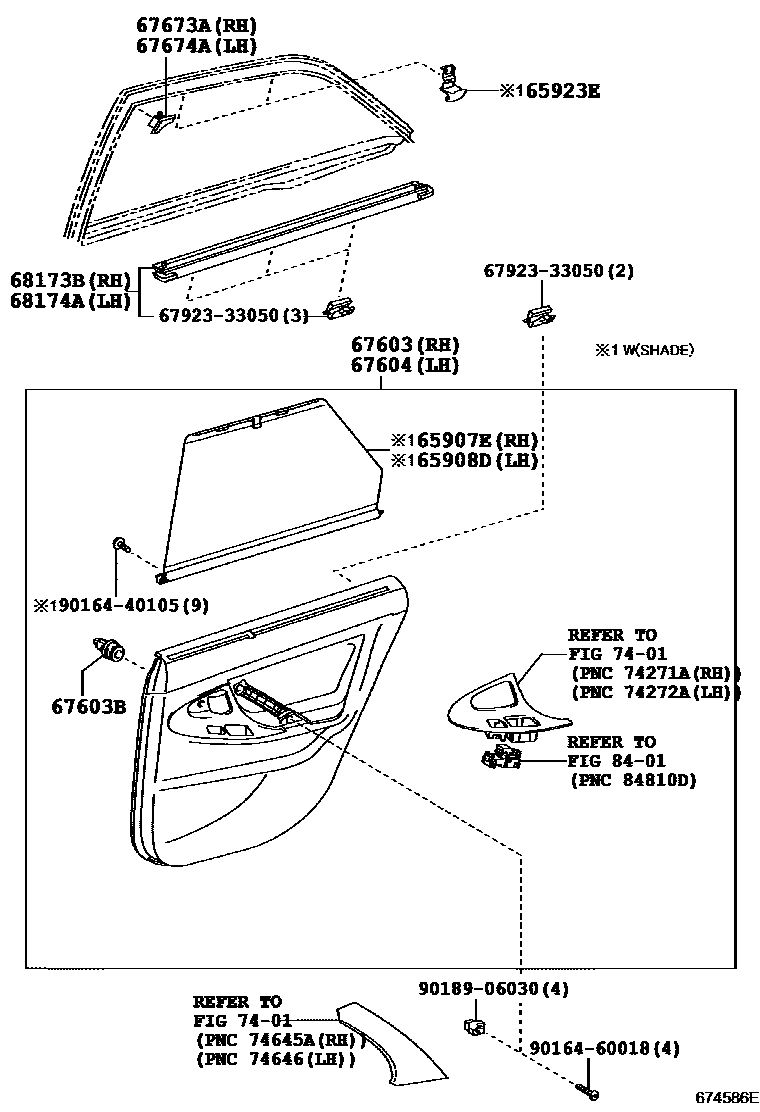 Toyota CAMRY 后门板和后门玻璃 EPC diagram — 674586E