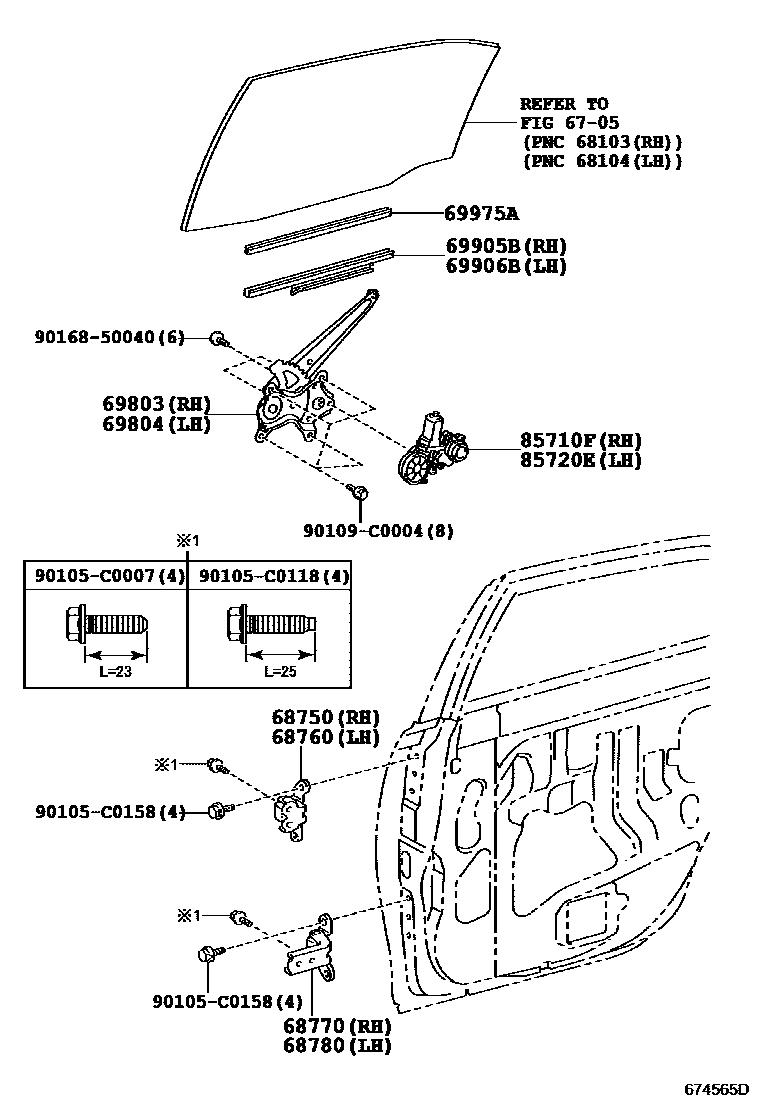 Toyota CAMRY 后门车窗升降器和合页 EPC diagram — 674565D