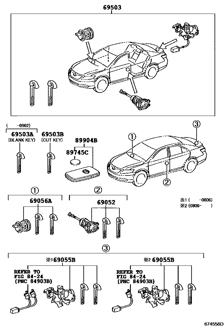 Toyota CAMRY 锁芯组件 EPC diagram — 674558D