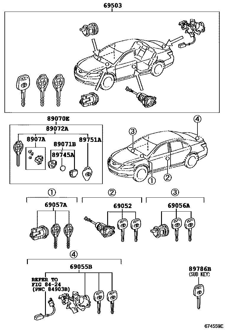 Toyota CAMRY 锁芯组件 EPC diagram — 674559E