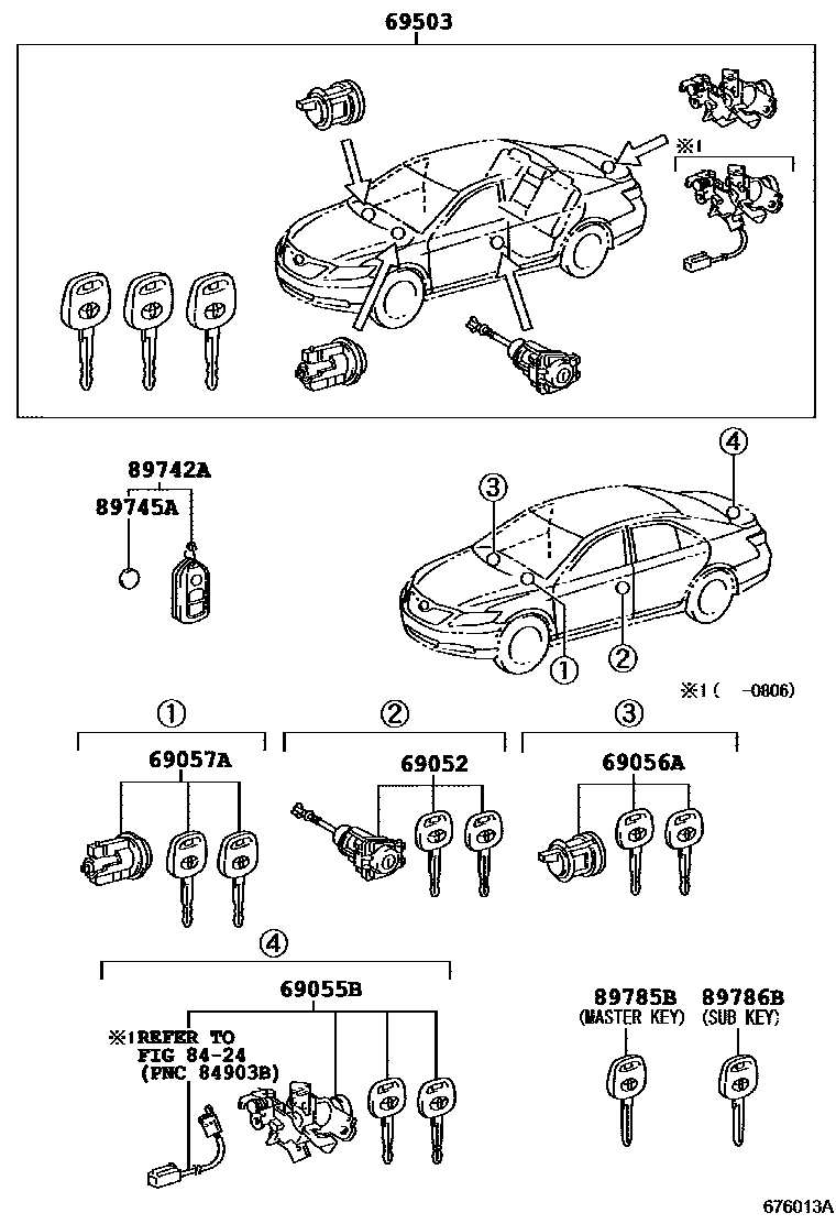 Toyota CAMRY 锁芯组件 EPC diagram — 676013A