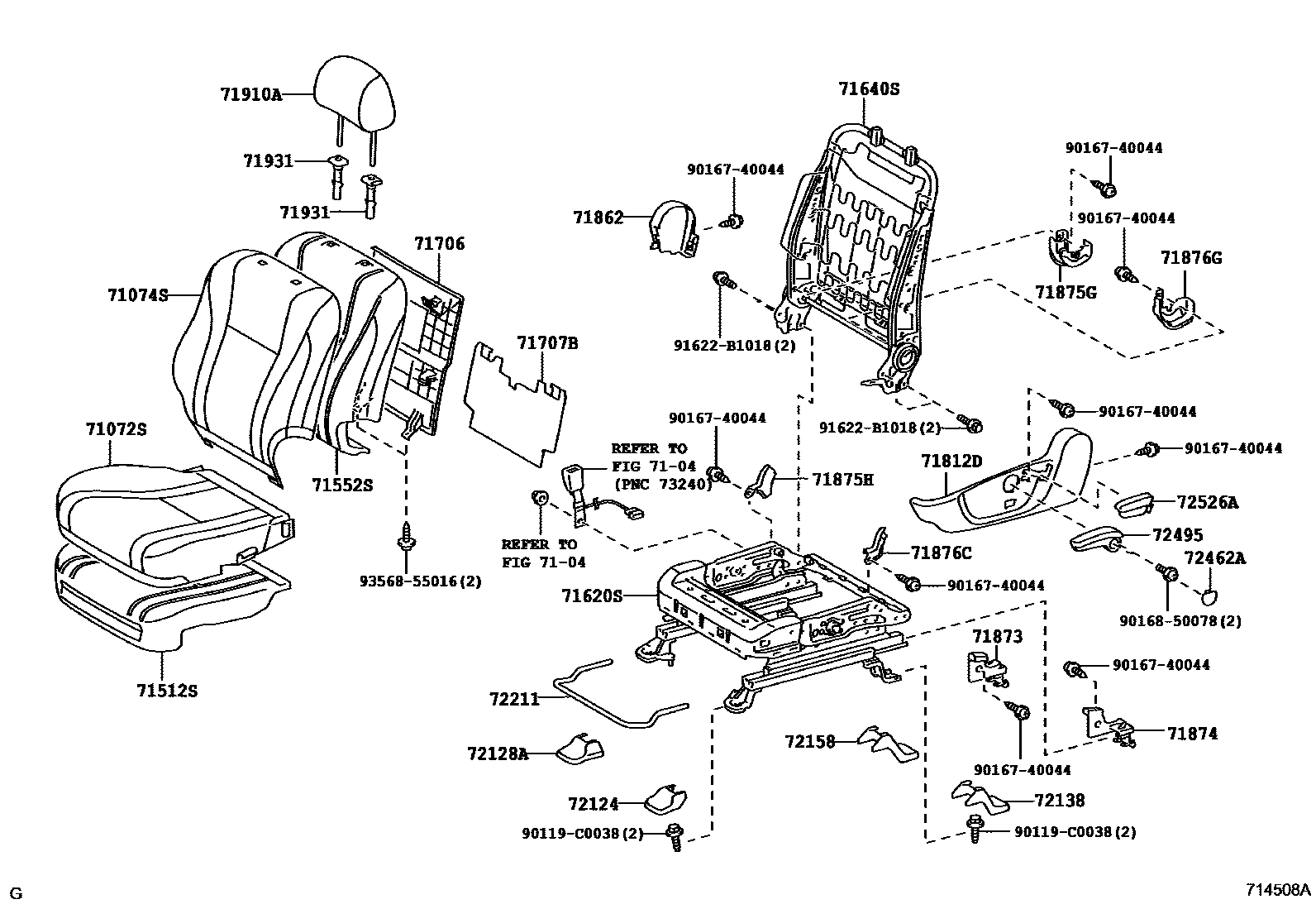 Toyota CAMRY 前排座椅和座椅滑轨 EPC diagram — 714508A