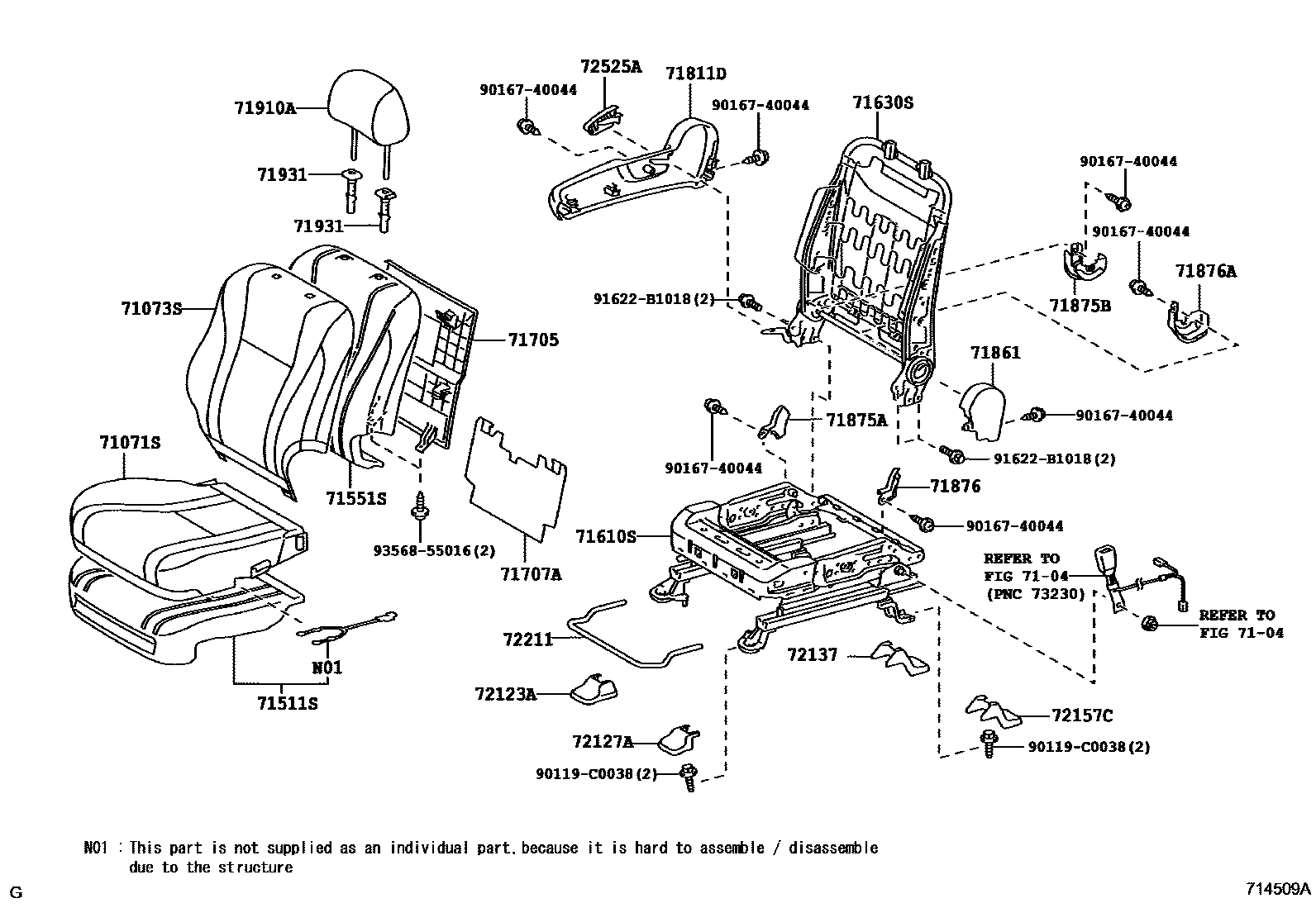Toyota CAMRY 前排座椅和座椅滑轨 EPC diagram — 714509A