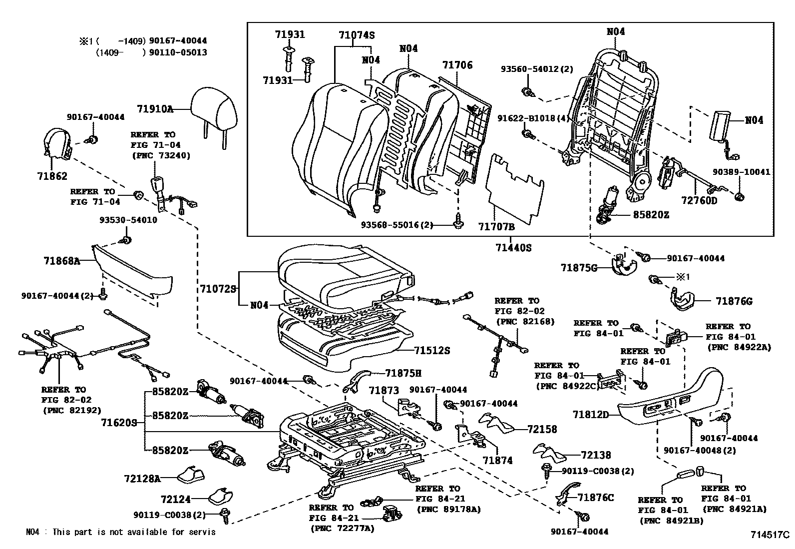 Toyota CAMRY 前排座椅和座椅滑轨 EPC diagram — 714517C