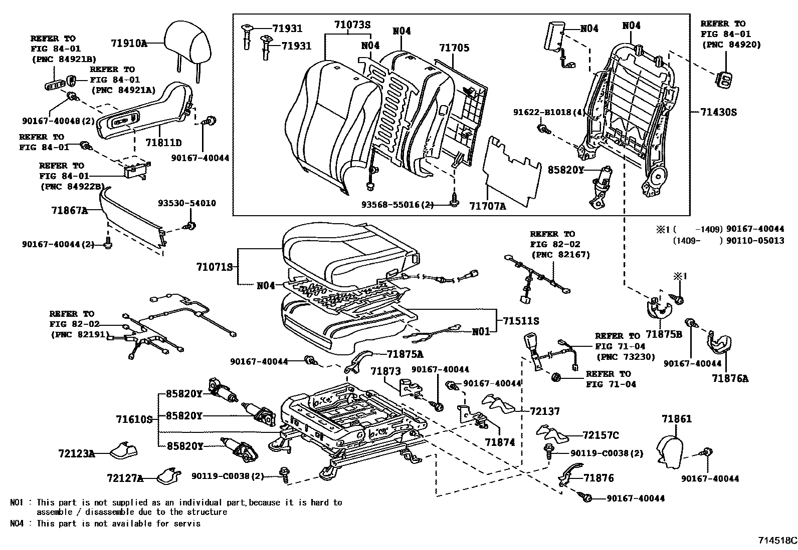 Toyota CAMRY 前排座椅和座椅滑轨 EPC diagram — 714518C