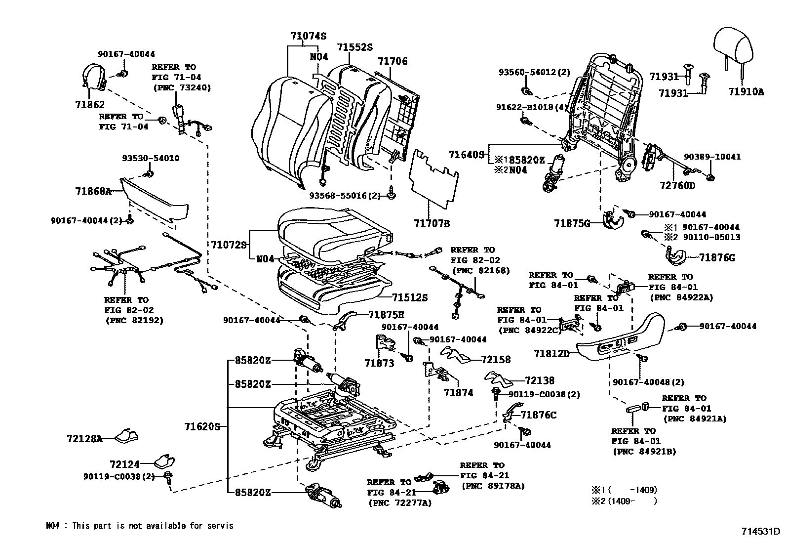 Toyota CAMRY 前排座椅和座椅滑轨 EPC diagram — 714531D