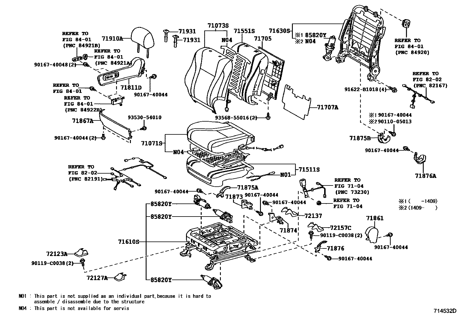 Toyota CAMRY 前排座椅和座椅滑轨 EPC diagram — 714532D