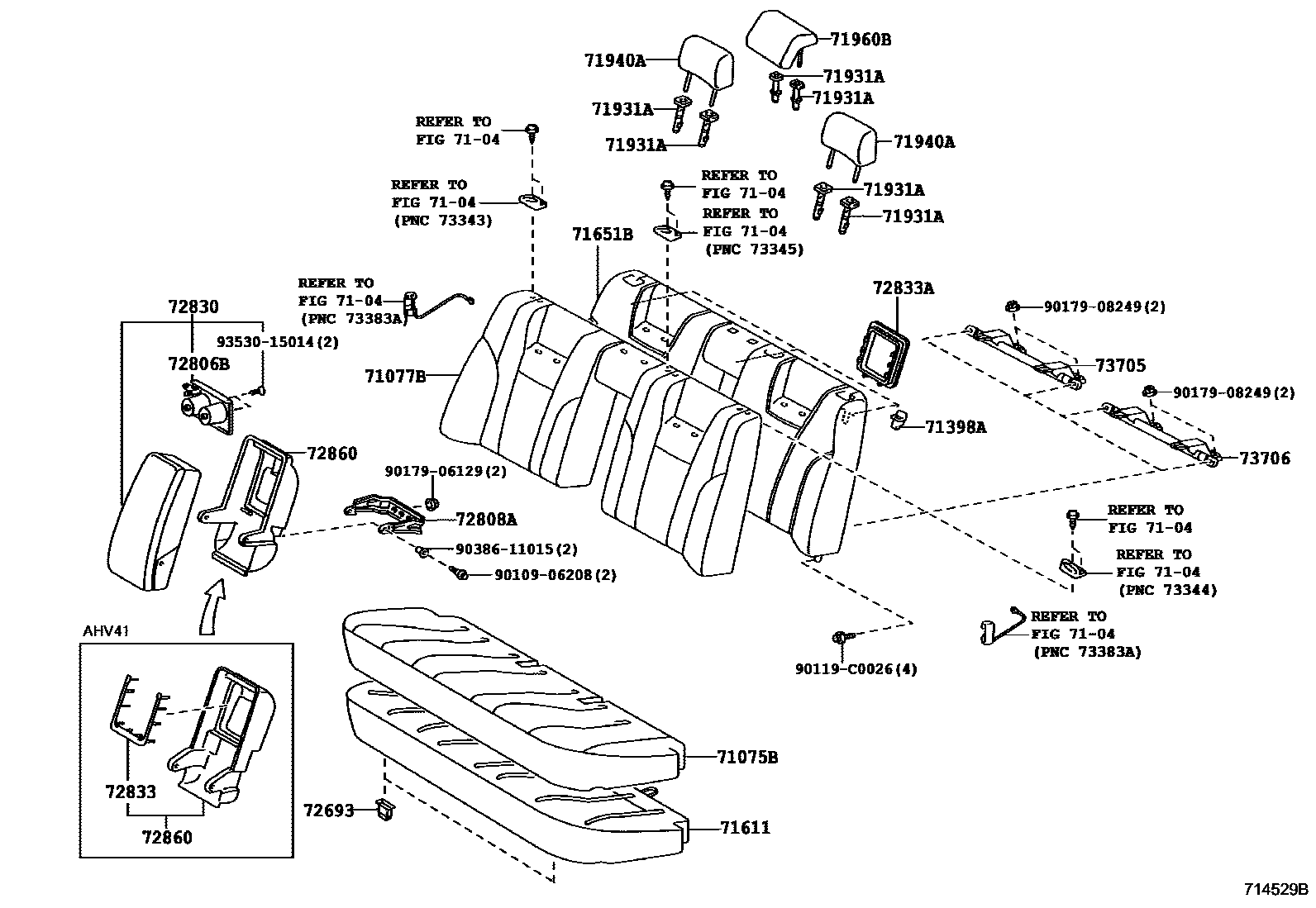 Toyota CAMRY 后排座椅和座椅滑轨 EPC diagram — 714529B