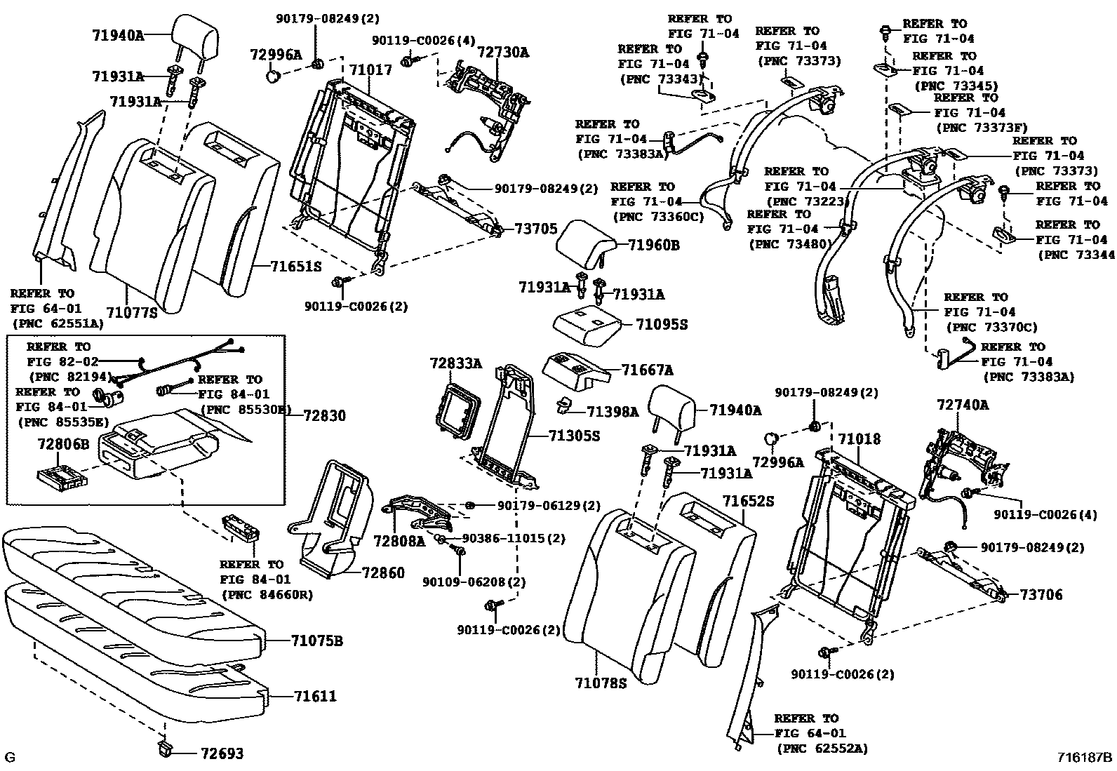 Toyota CAMRY 后排座椅和座椅滑轨 EPC diagram — 716187B