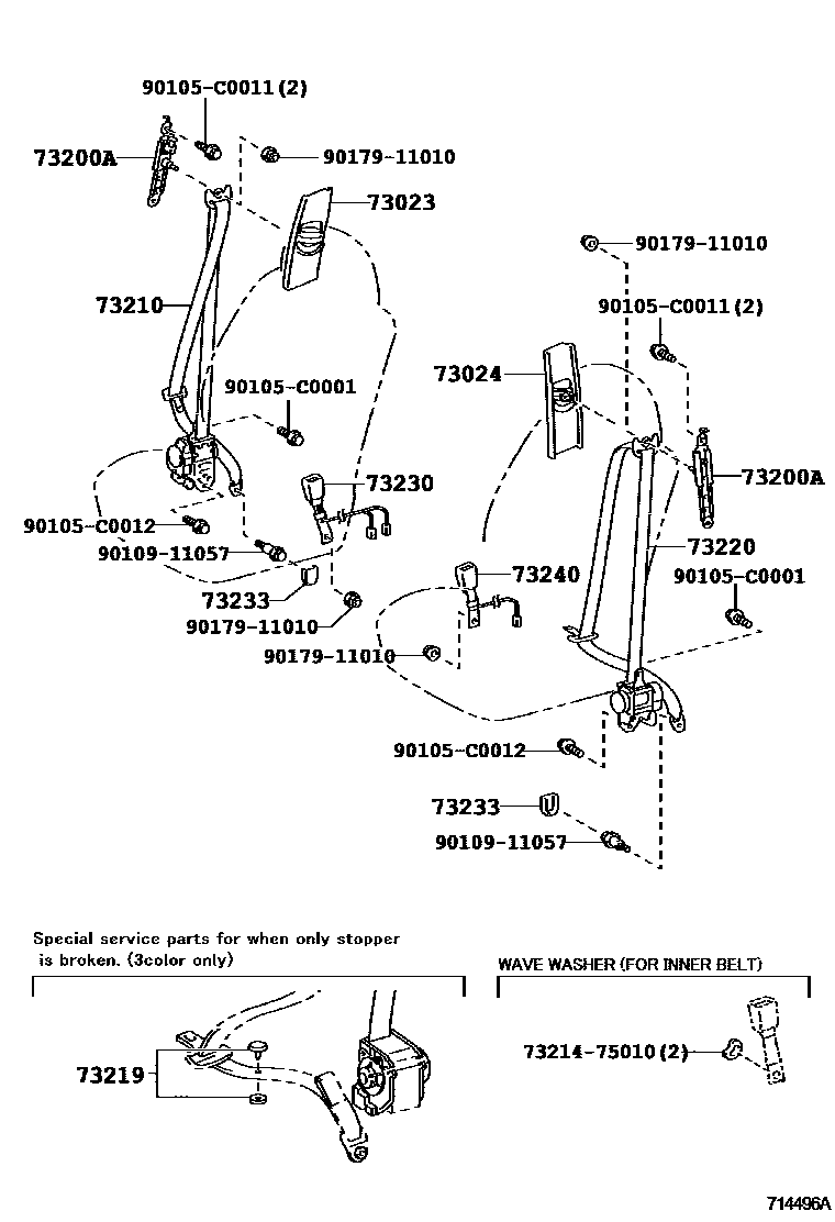 Toyota CAMRY 安全带和儿童保护座椅 EPC diagram — 714496A