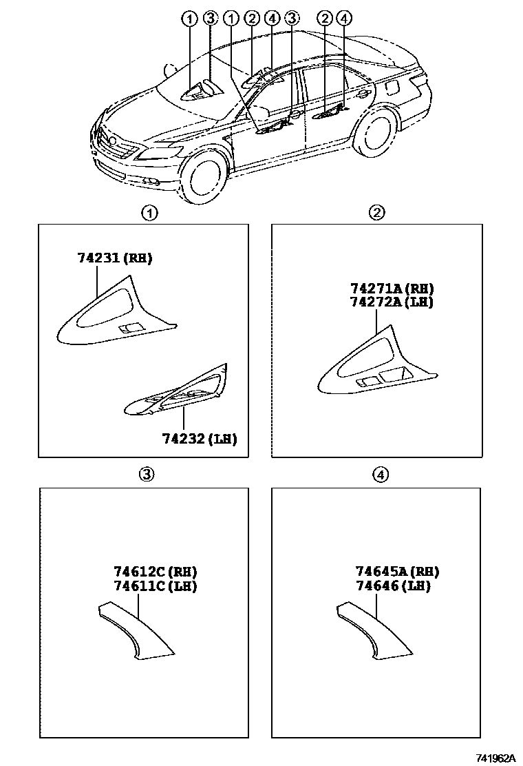 Toyota CAMRY 扶手和遮阳板 EPC diagram — 741962A