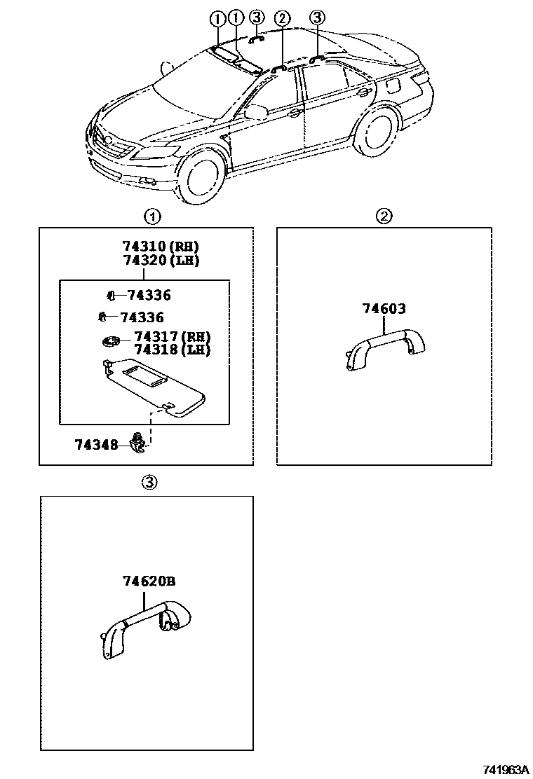 Toyota CAMRY 扶手和遮阳板 EPC diagram — 741963A