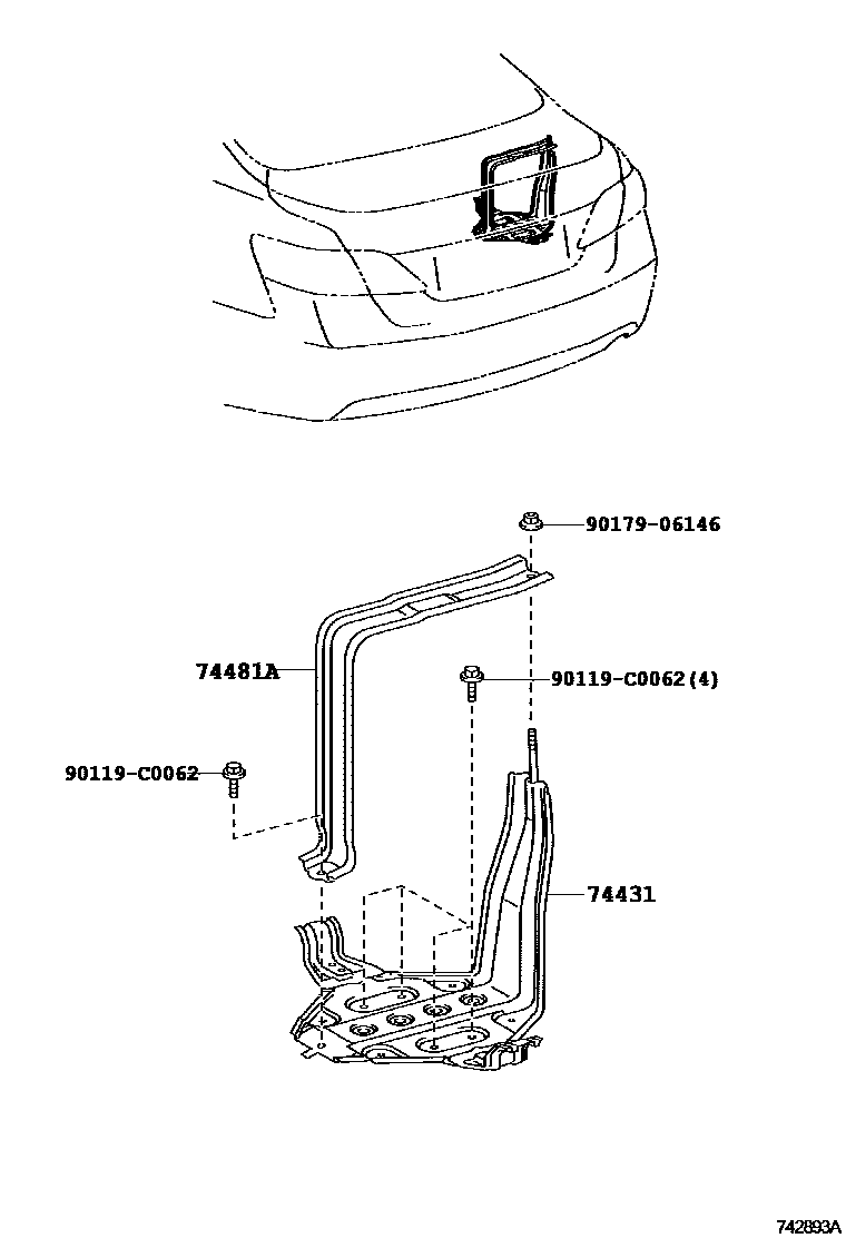 Toyota CAMRY battery holder EPC diagram — 742893A