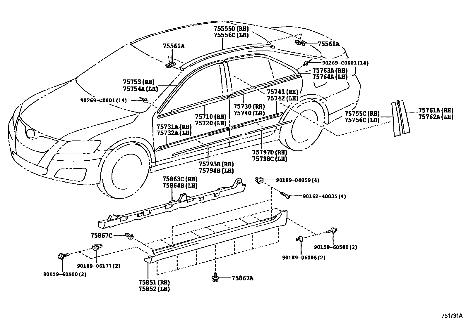Toyota CAMRY 侧防护条 EPC diagram — 751731A