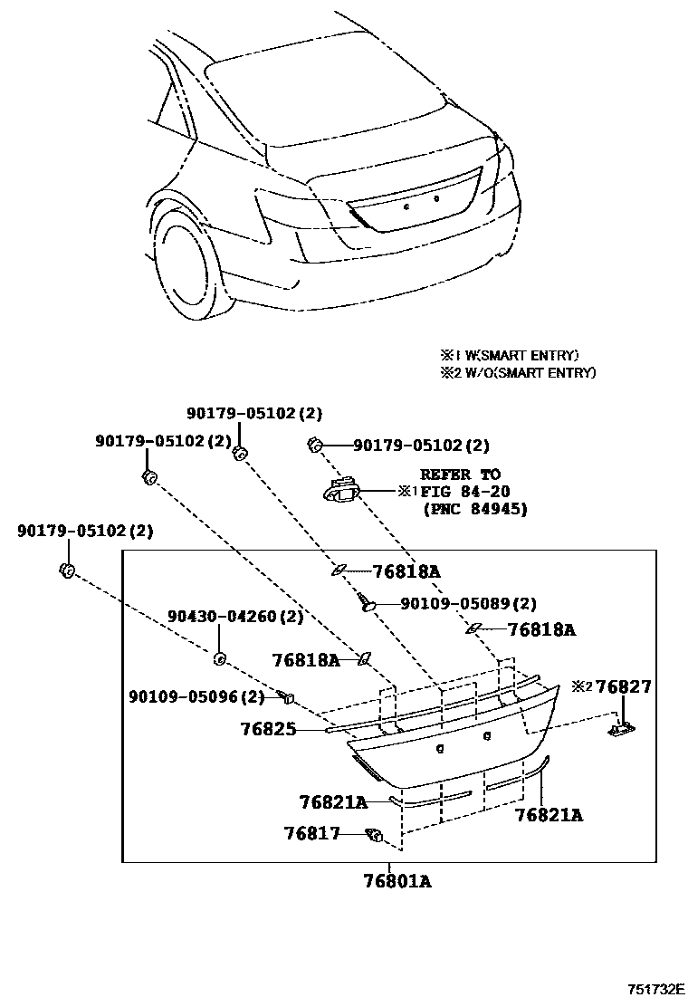 Toyota CAMRY 后防护条 EPC diagram — 751732E