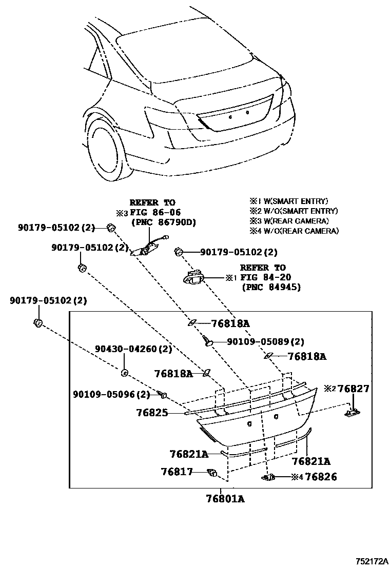 Toyota CAMRY 后防护条 EPC diagram — 752172A