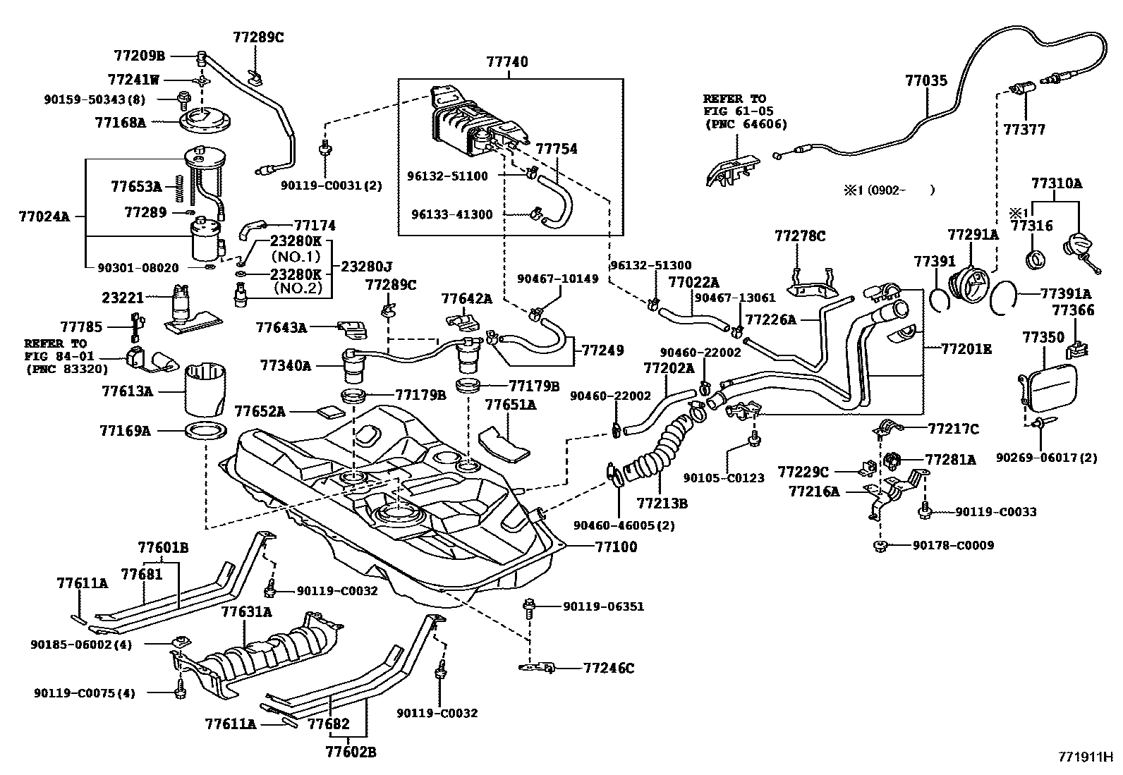 Toyota CAMRY 燃油箱和燃油管 EPC diagram — 771911H