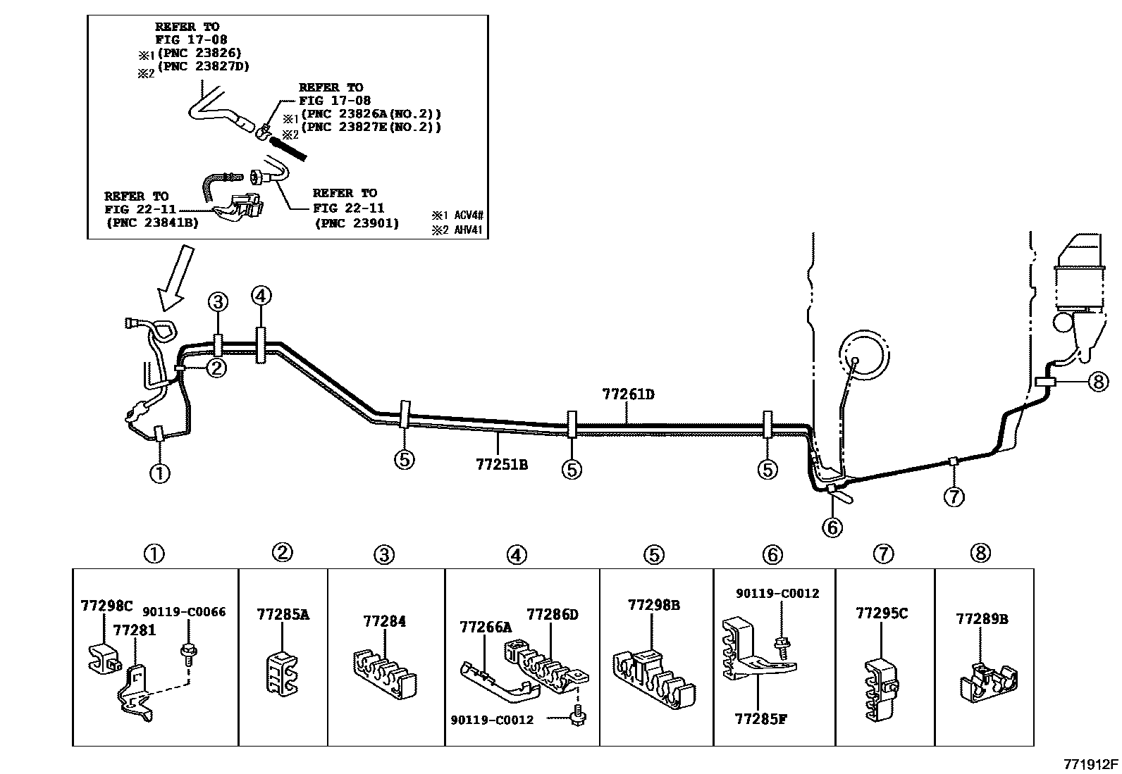 Toyota CAMRY 燃油箱和燃油管 EPC diagram — 771912F