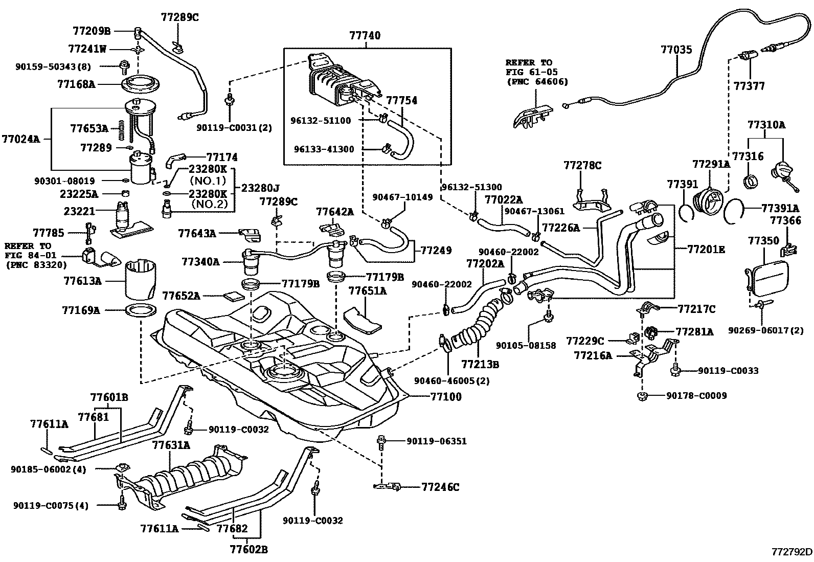 Toyota CAMRY 燃油箱和燃油管 EPC diagram — 772792D