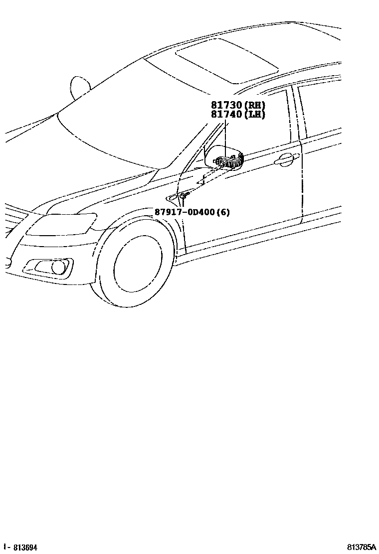 Toyota CAMRY Side Turn Signal & Outer Mirror Lamp EPC diagram — 813785A