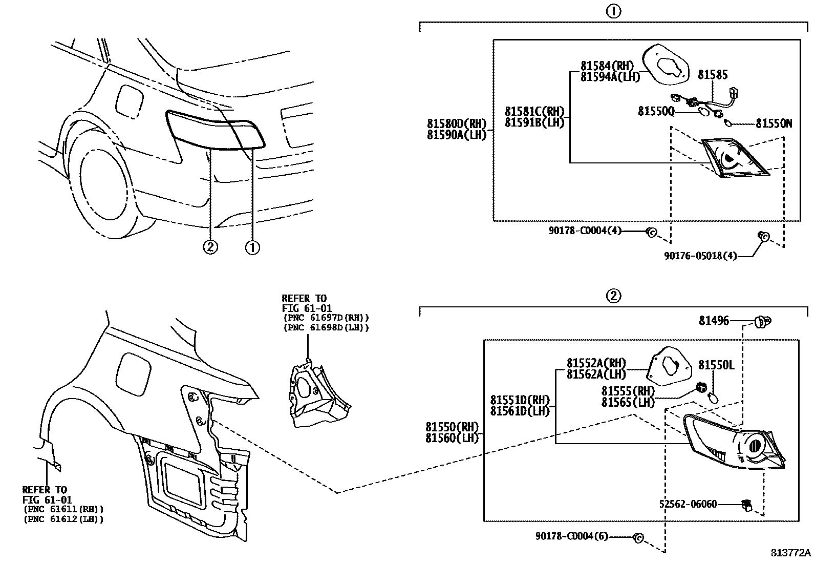 Toyota CAMRY 后组合灯 EPC diagram — 813772A
