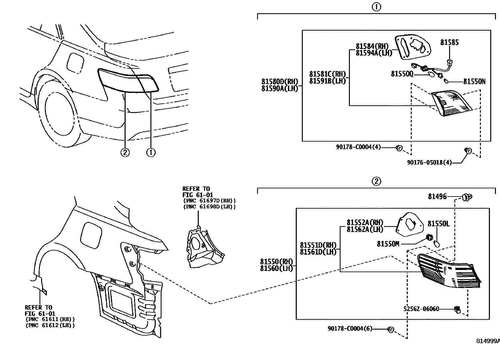 Toyota CAMRY 后组合灯 EPC diagram — 814999A