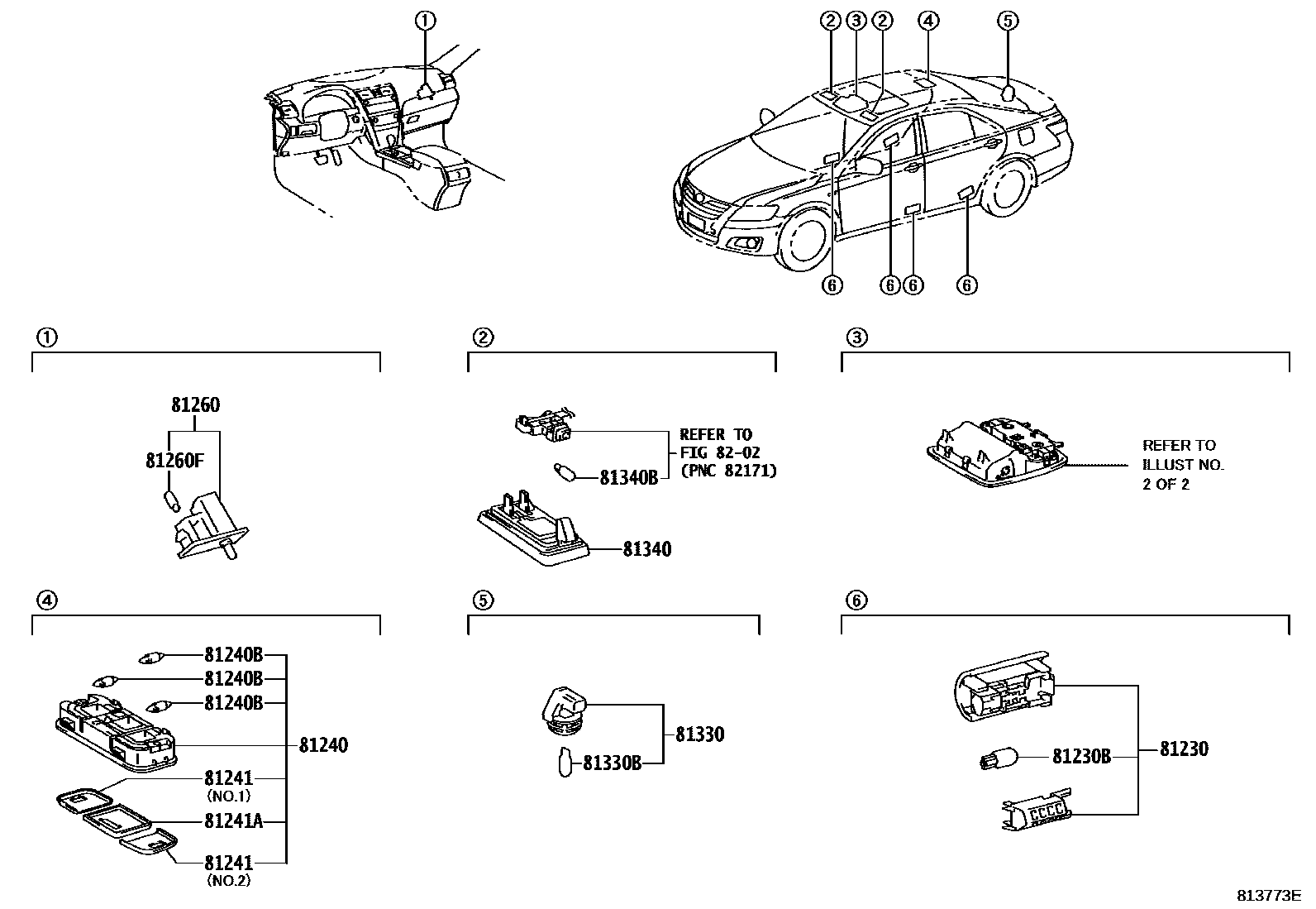Toyota CAMRY 车内灯 EPC diagram — 813773E