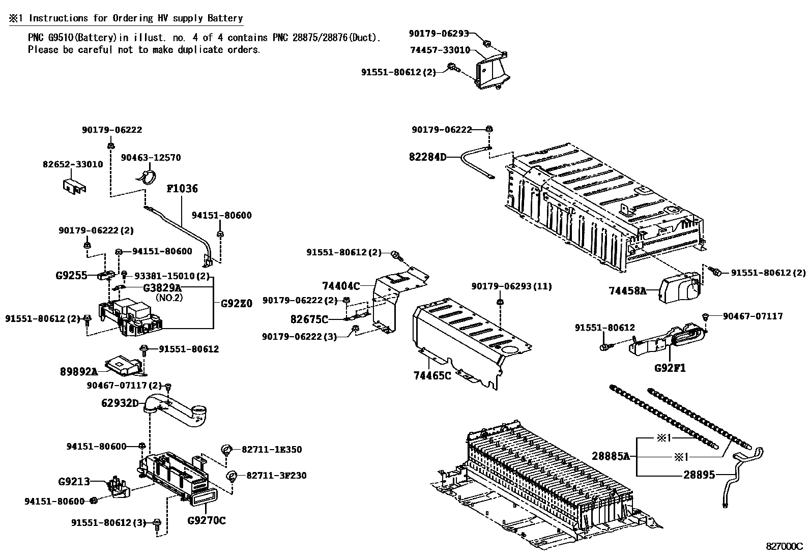 Toyota CAMRY 蓄电池和蓄电池电缆 EPC diagram — 827000C