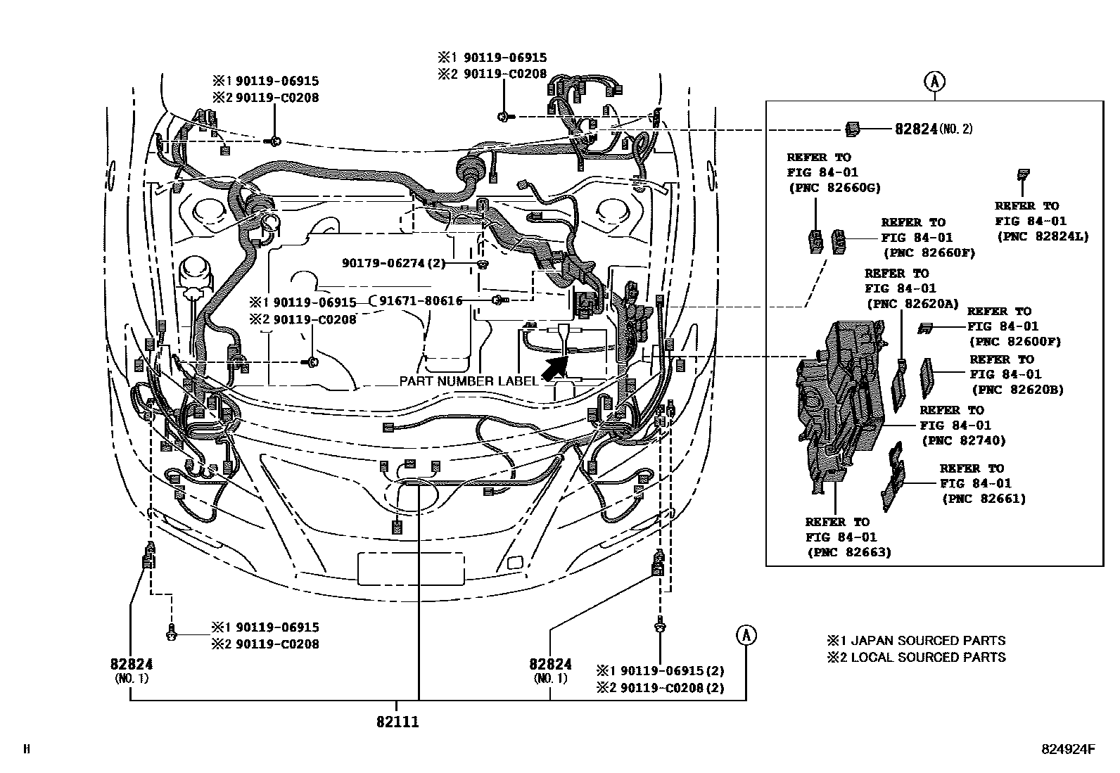 Toyota CAMRY 线束和卡夹 EPC diagram — 824924F