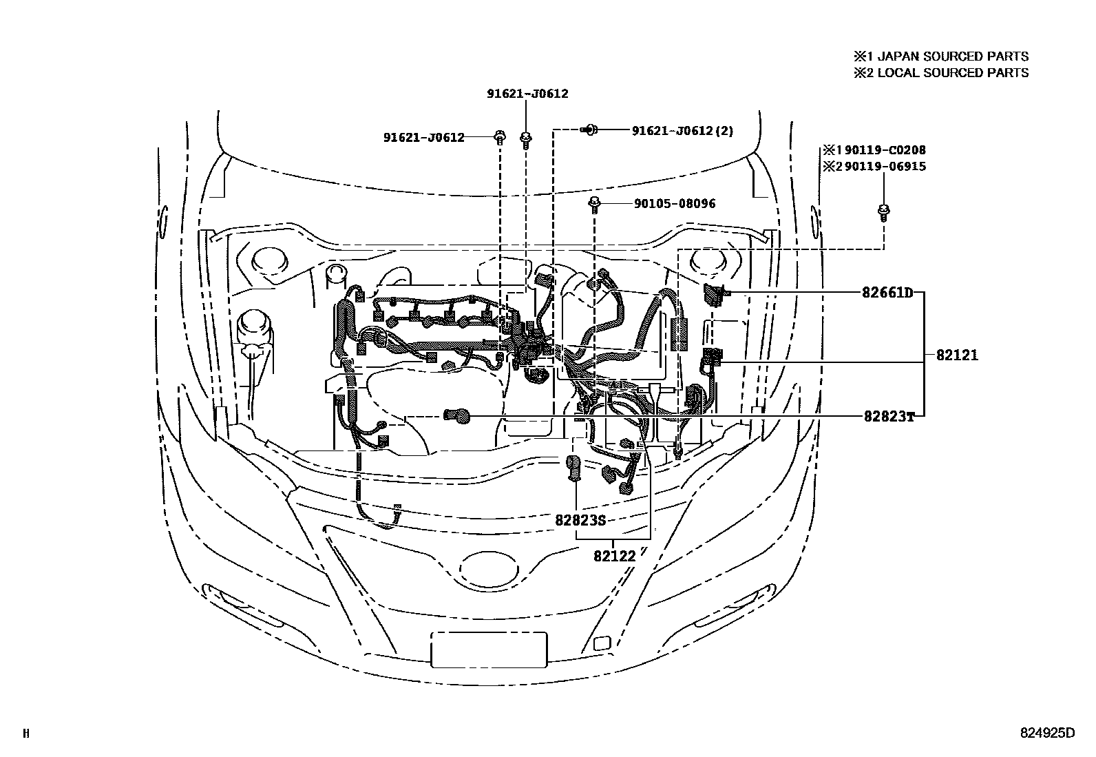Toyota CAMRY 线束和卡夹 EPC diagram — 824925D