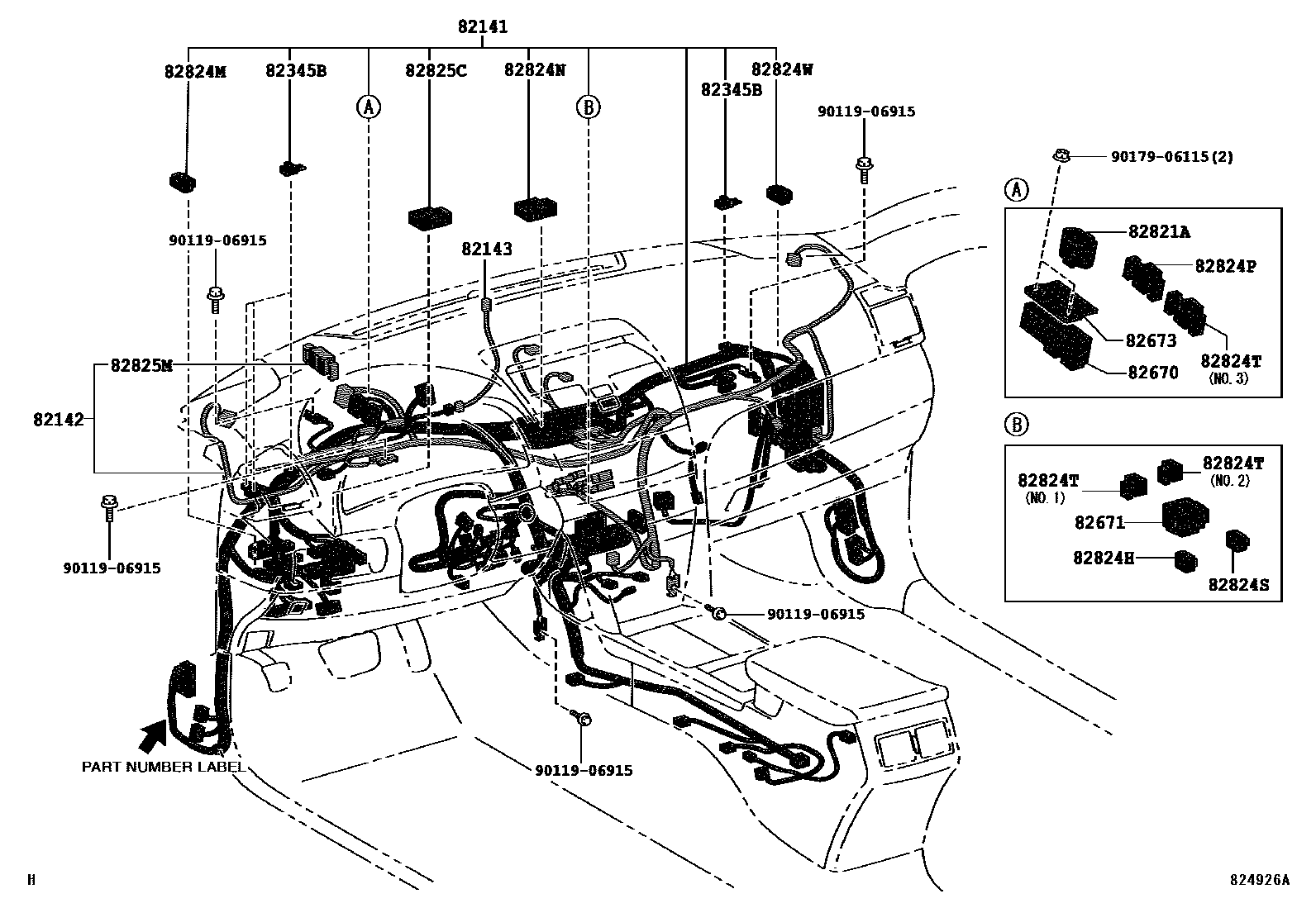 Toyota CAMRY 线束和卡夹 EPC diagram — 824926A