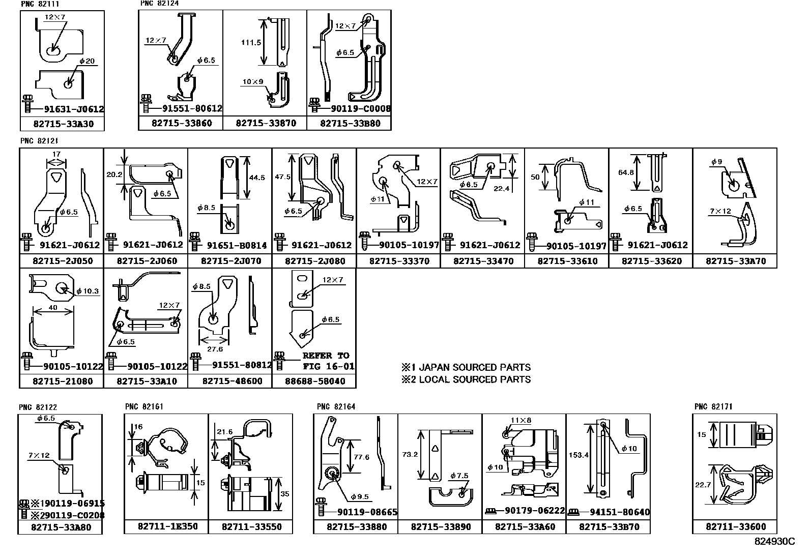 Toyota CAMRY 线束和卡夹 EPC diagram — 824930C