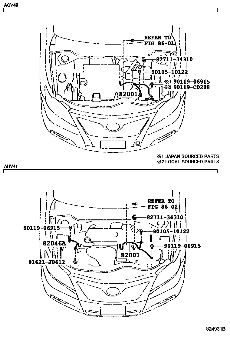 Toyota CAMRY 线束和卡夹 EPC diagram — 824931B