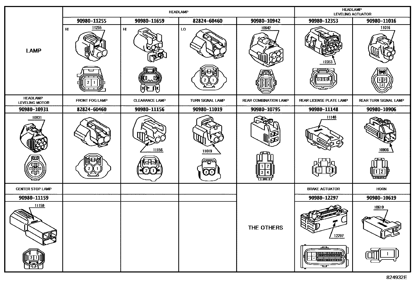 Toyota CAMRY 线束和卡夹 EPC diagram — 824932E