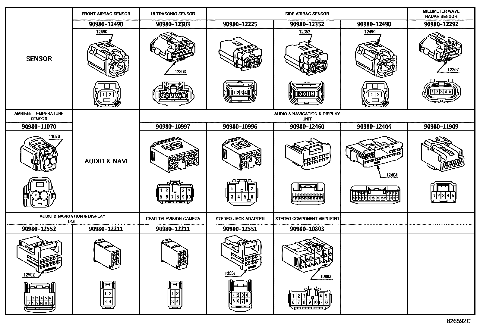 Toyota CAMRY 线束和卡夹 EPC diagram — 826592C