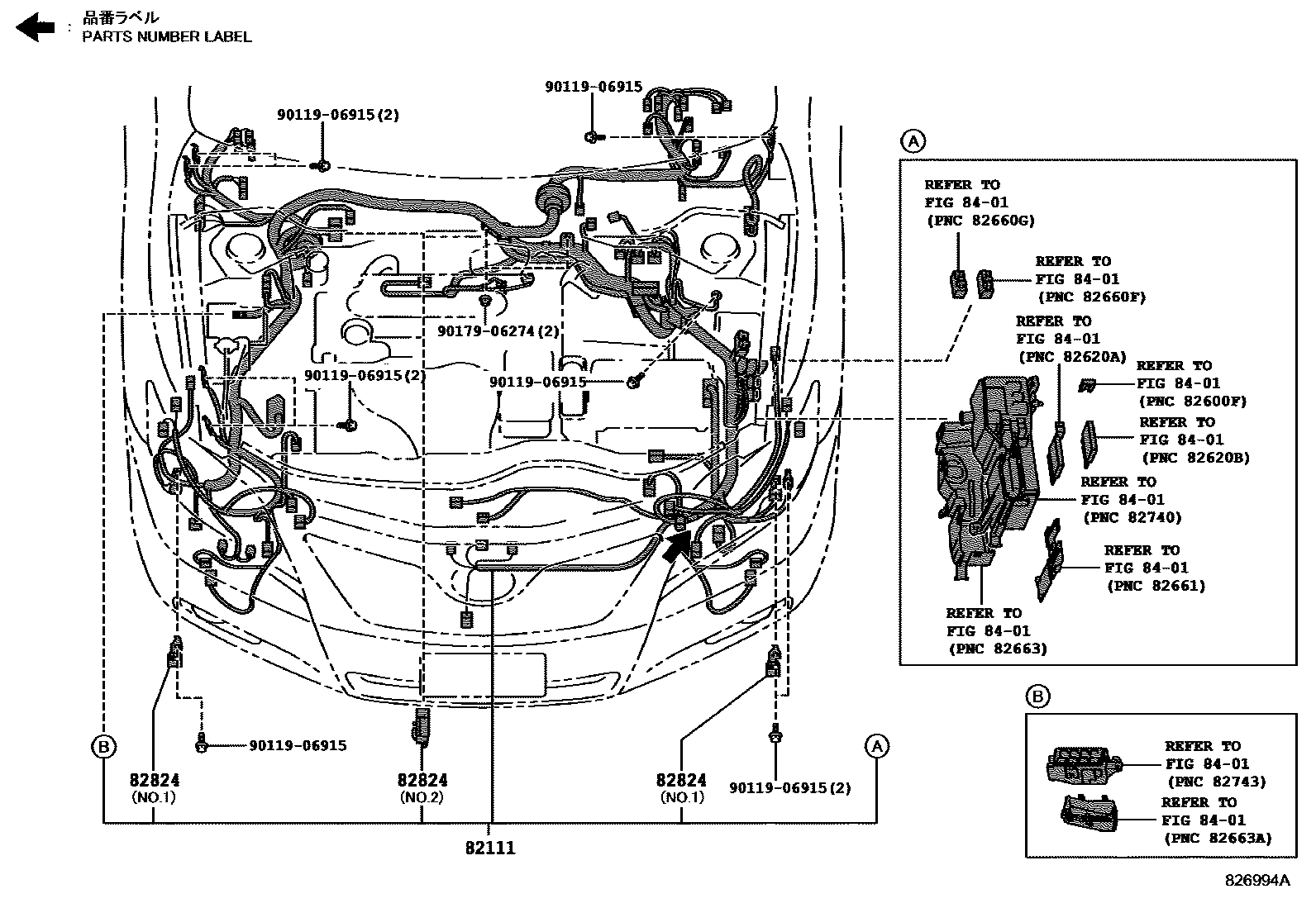 Toyota CAMRY 线束和卡夹 EPC diagram — 826994A