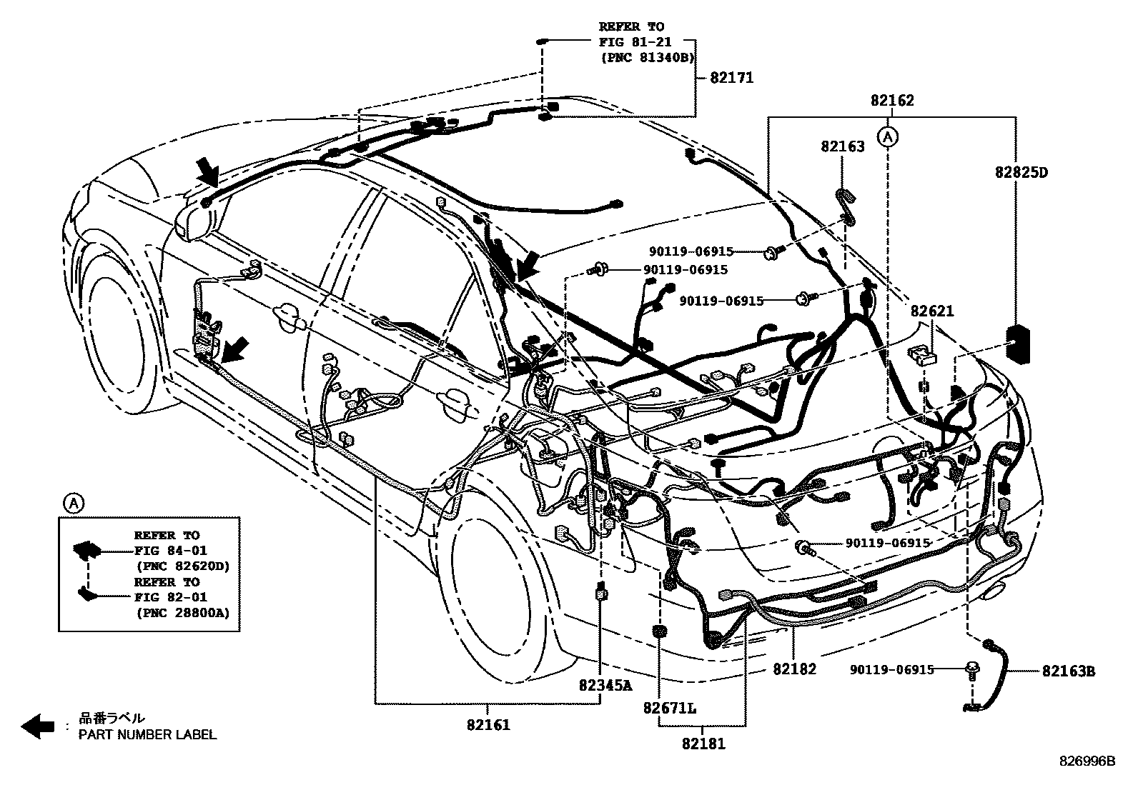 Toyota CAMRY 线束和卡夹 EPC diagram — 826996B