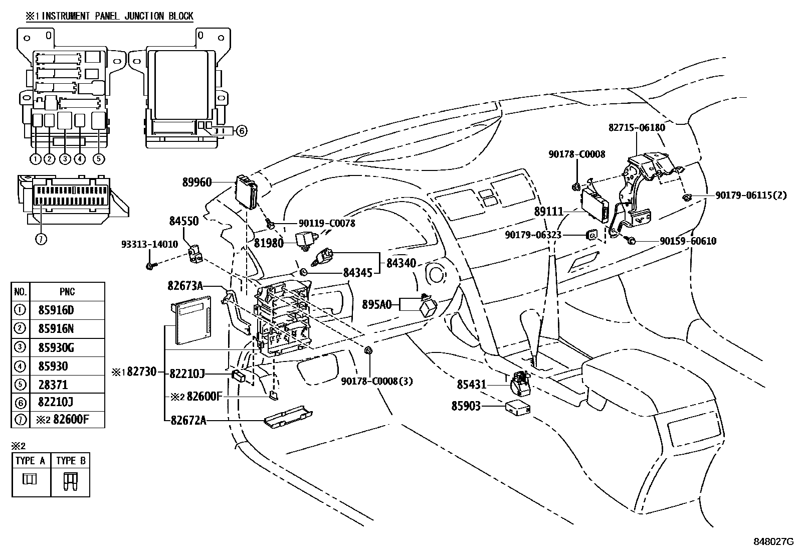 Toyota CAMRY 开关和继电器和ECU EPC diagram — 848027G