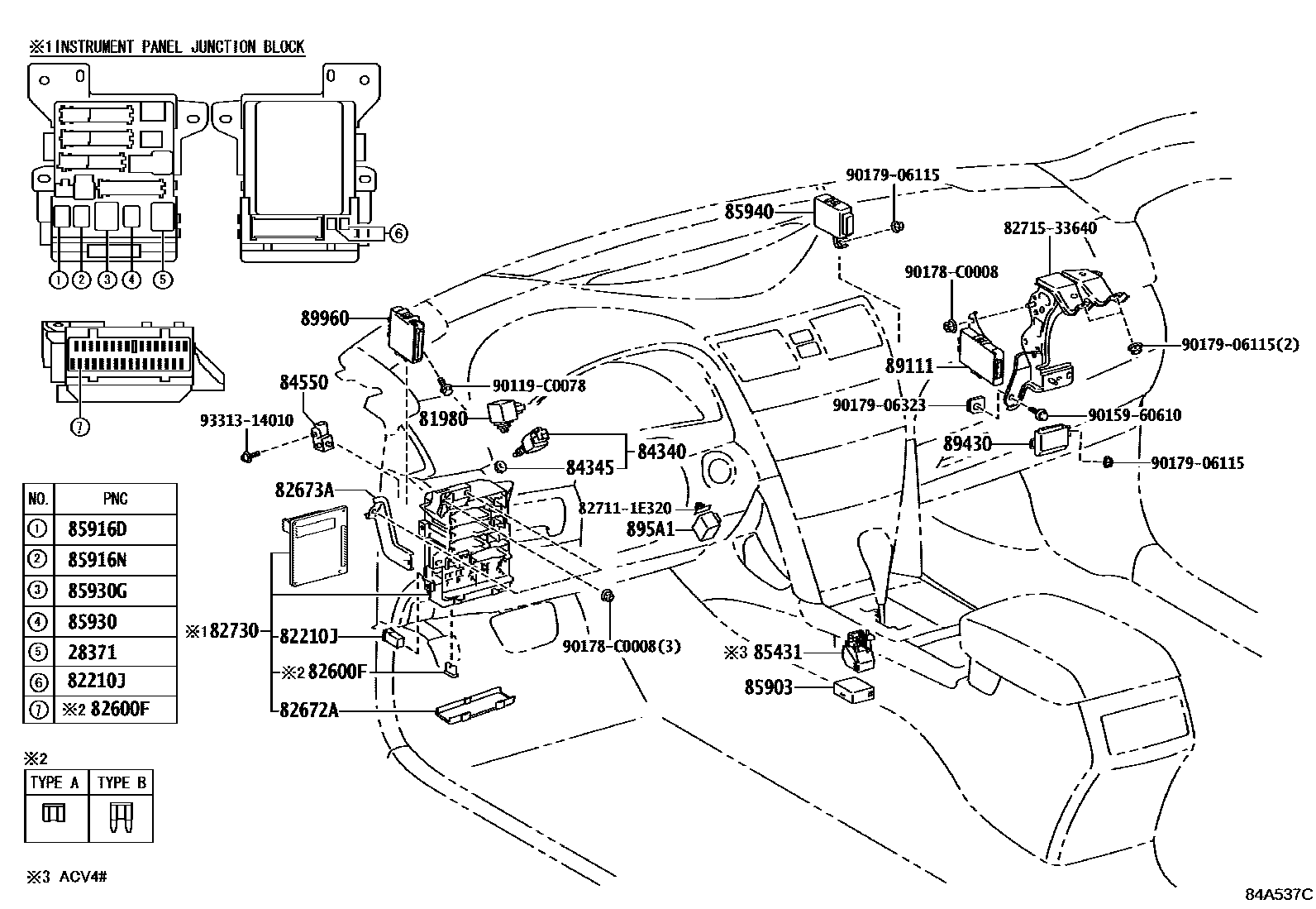 Toyota CAMRY 开关和继电器和ECU EPC diagram — 84A537C