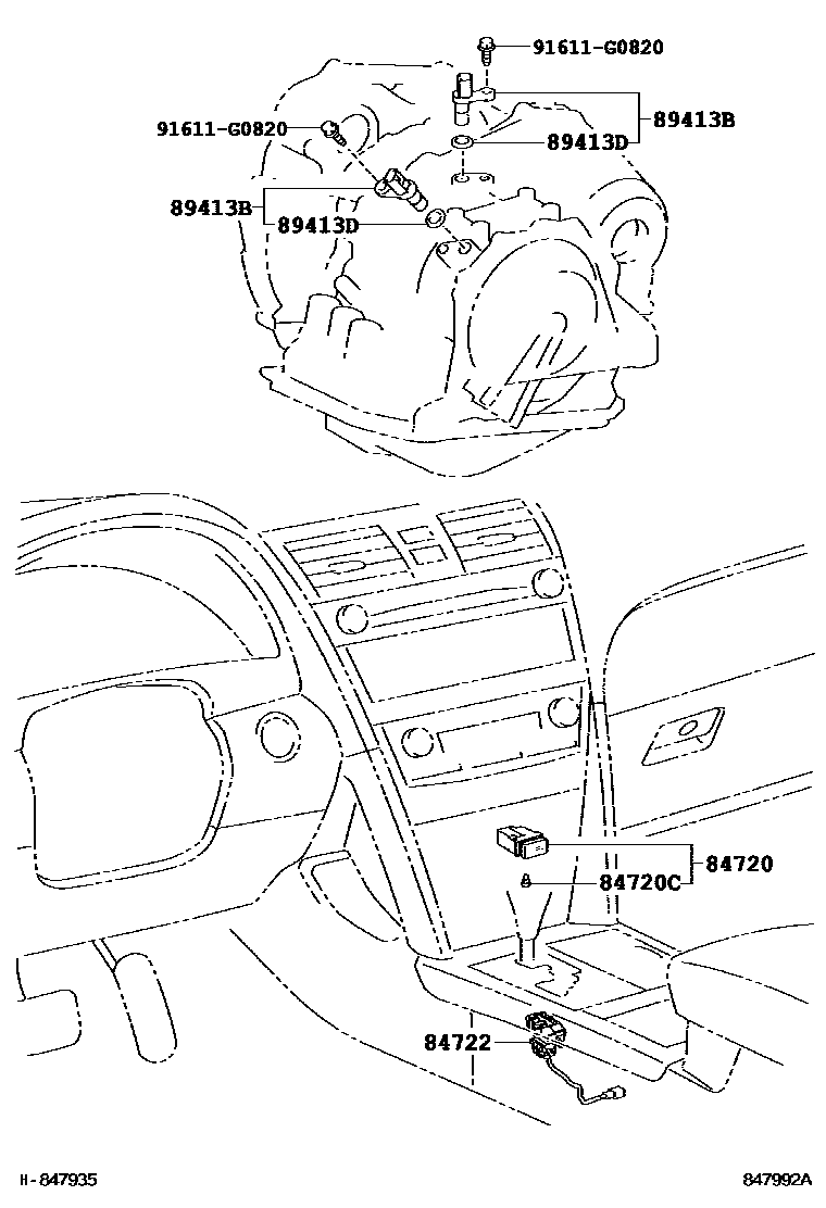 Toyota CAMRY 超速档和电子控制变速器 EPC diagram — 847992A