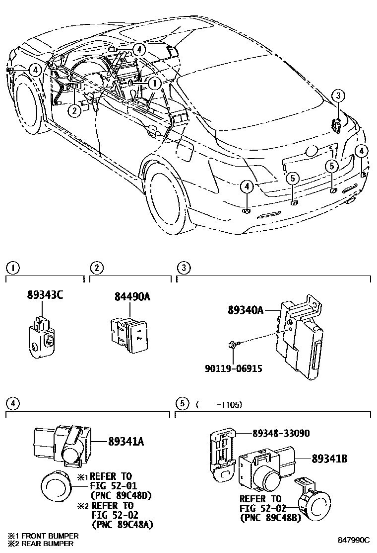Toyota CAMRY 测距雷达和倒车雷达 EPC diagram — 847990C