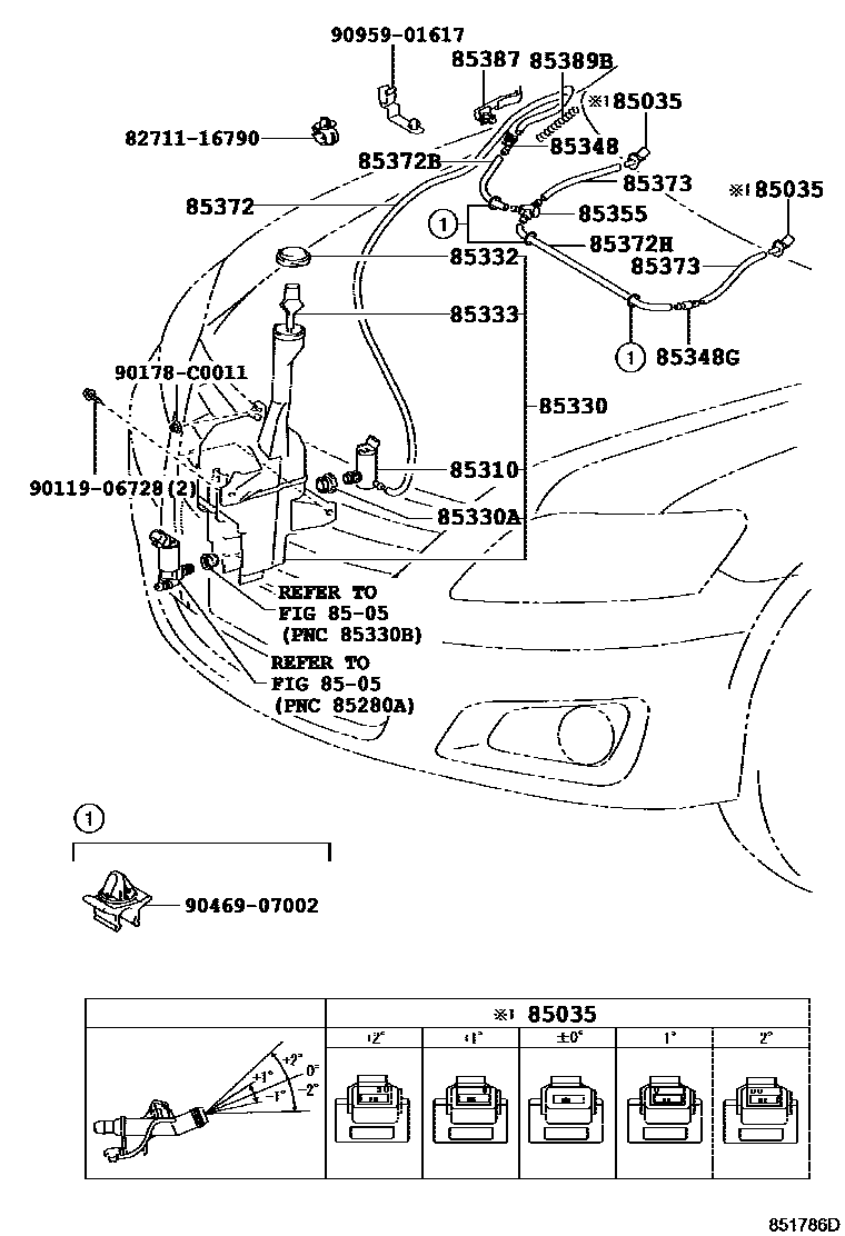 Toyota CAMRY 挡风玻璃清洗器 EPC diagram — 851786D