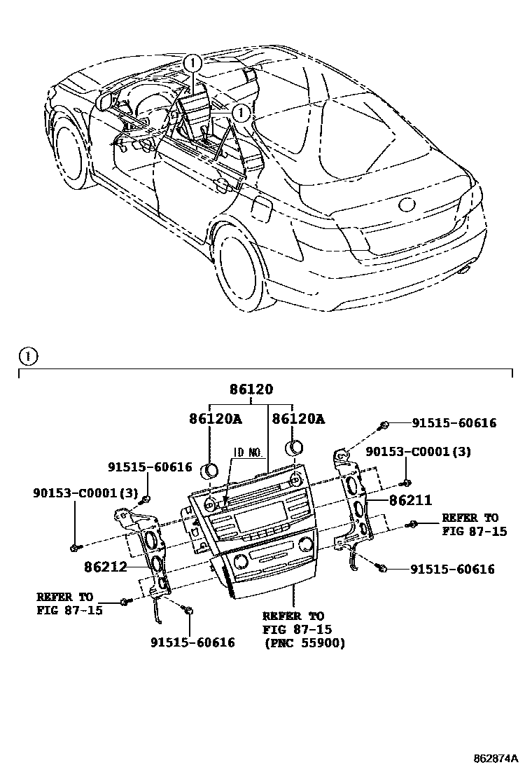 Toyota CAMRY 收音机、放大器和冷凝器 EPC diagram — 862874A