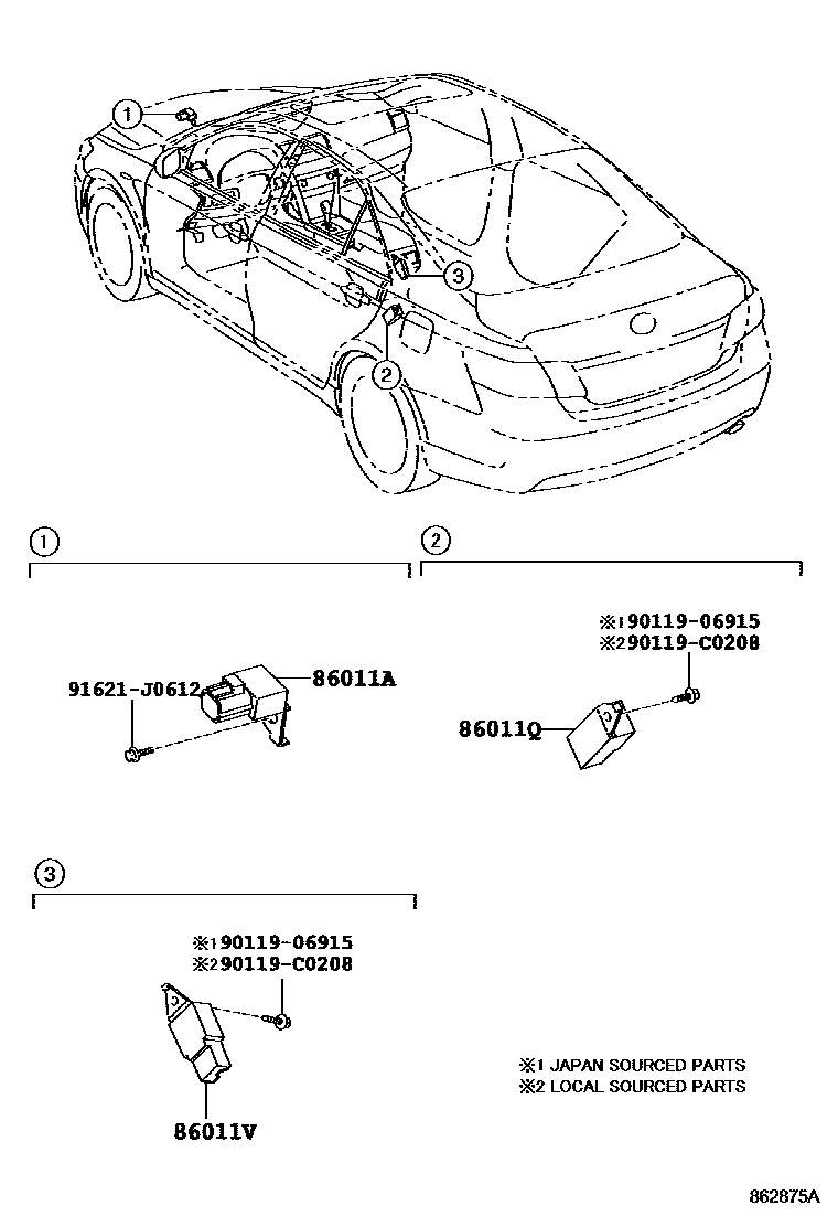 Toyota CAMRY 收音机、放大器和冷凝器 EPC diagram — 862875A