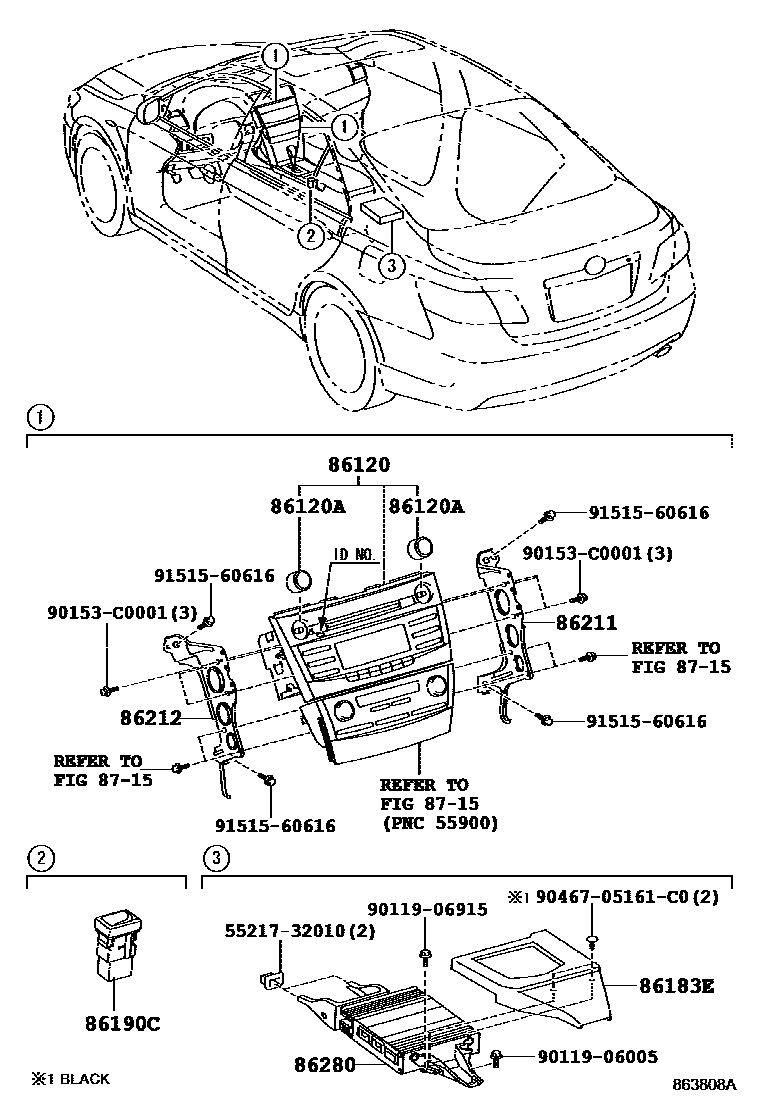 Toyota CAMRY 收音机、放大器和冷凝器 EPC diagram — 863808A