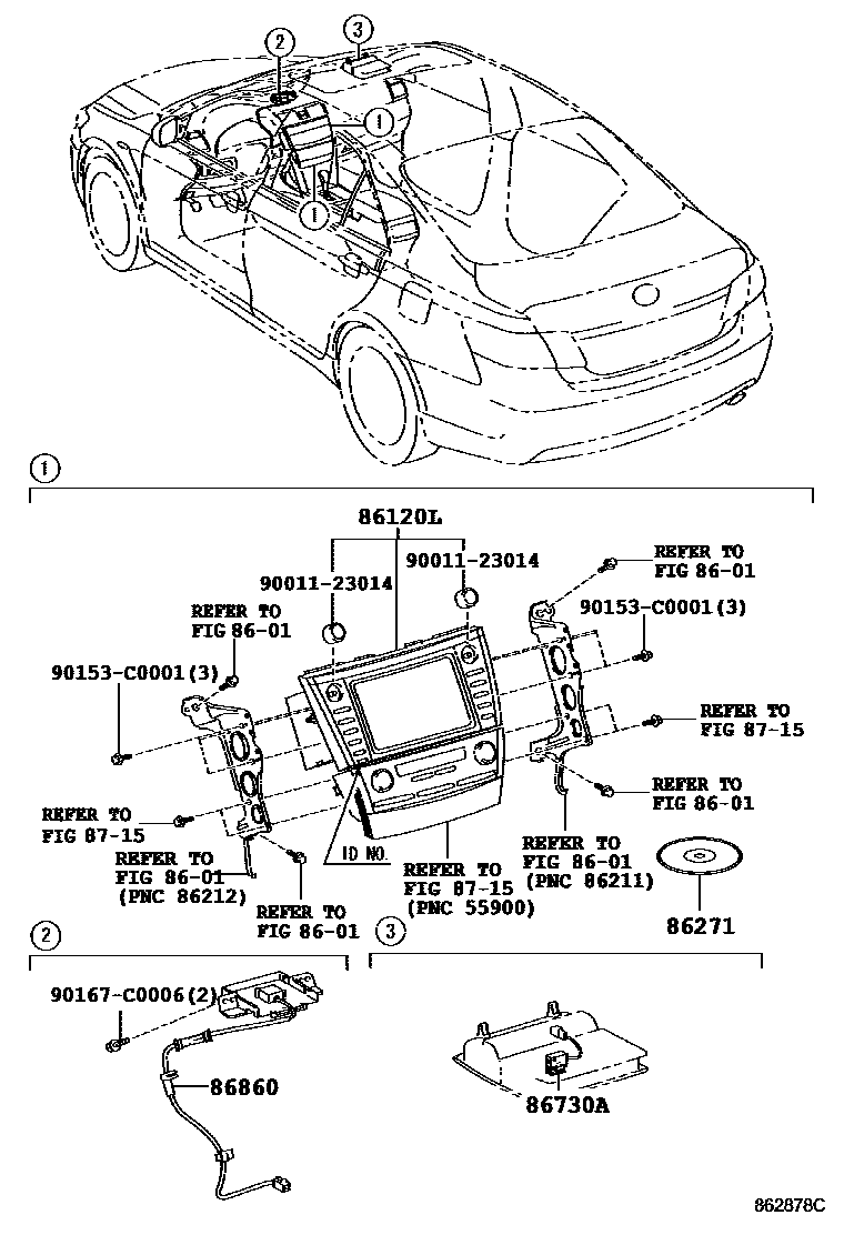 Toyota CAMRY 导航和前监视器显示屏 EPC diagram — 862878C
