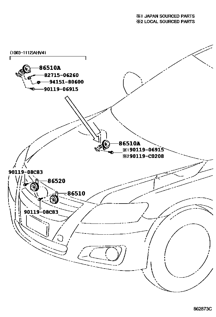 Toyota CAMRY 喇叭 EPC diagram — 862873C